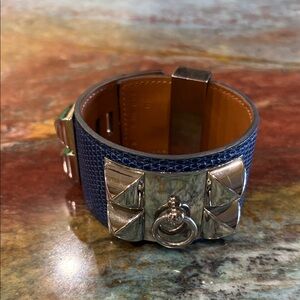 Authentic Hermes Tan Bracelet with Silver Detail (Alligator)